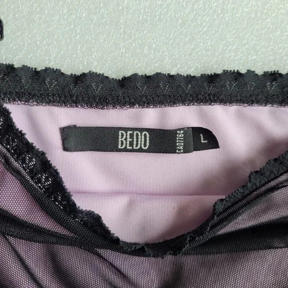 Vintage 90s Whimsigoth Lilac Slip Dress Black Mesh Overlay Asymmetrical Large - Picture 12 of 15